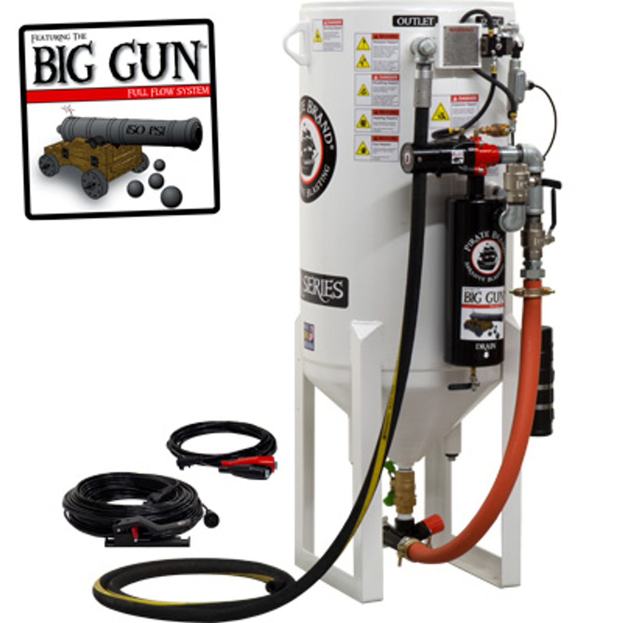 Pirate Brand, S-Series - 10 CU FT., SINGLE OUTLET, STANDARD MODEL - Blast Pot, STATIONARY, Pressure RELEASE System, 12VDC Electric Controls