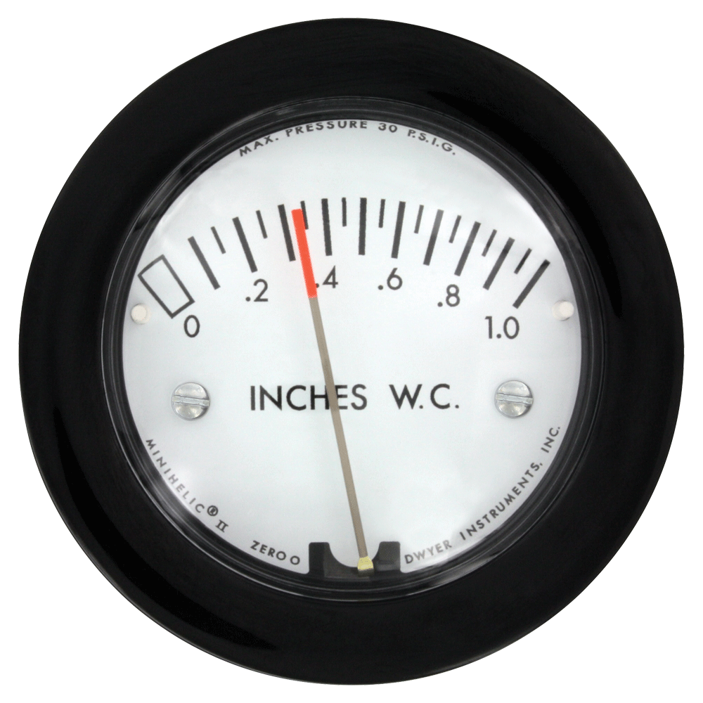 Differential Pressure Gauge, Range 0-10” W.C., 1/8” Male NPT Connection