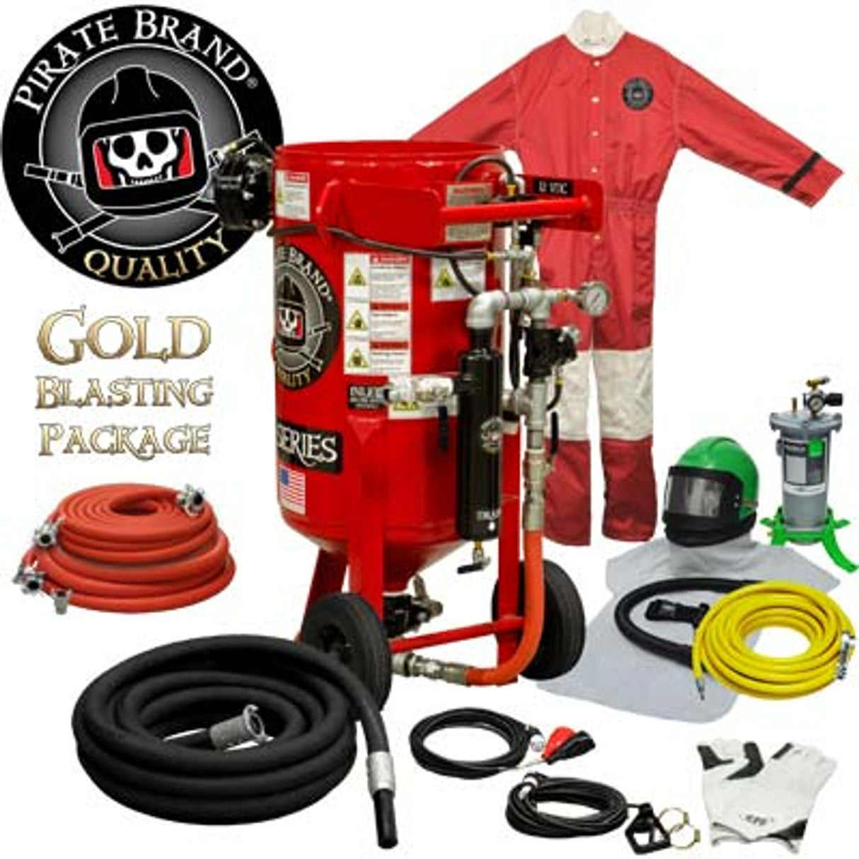 Pirate Brand, E-Series, 3.5 cu ft., GOLD Blasting Package - Blast Pot, Portable, Pressure RELEASE System, 12VDC Electric Controls