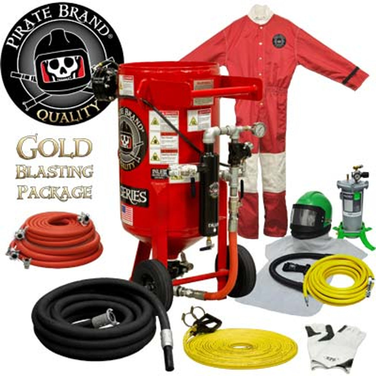 Pirate Brand, E-Series, 3.5 cu ft., GOLD Blasting Package - Blast Pot, Portable, Pressure RELEASE System, Pneumatic Controls