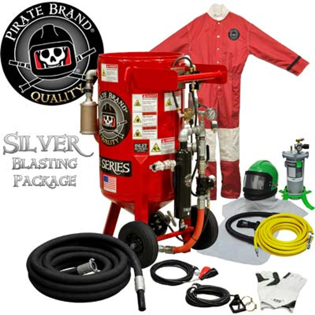 Pirate Brand, E-Series, 3.5 cu ft., SILVER Blasting Package - Blast Pot, Portable, Pressure HOLD System, 12VDC Electric Controls