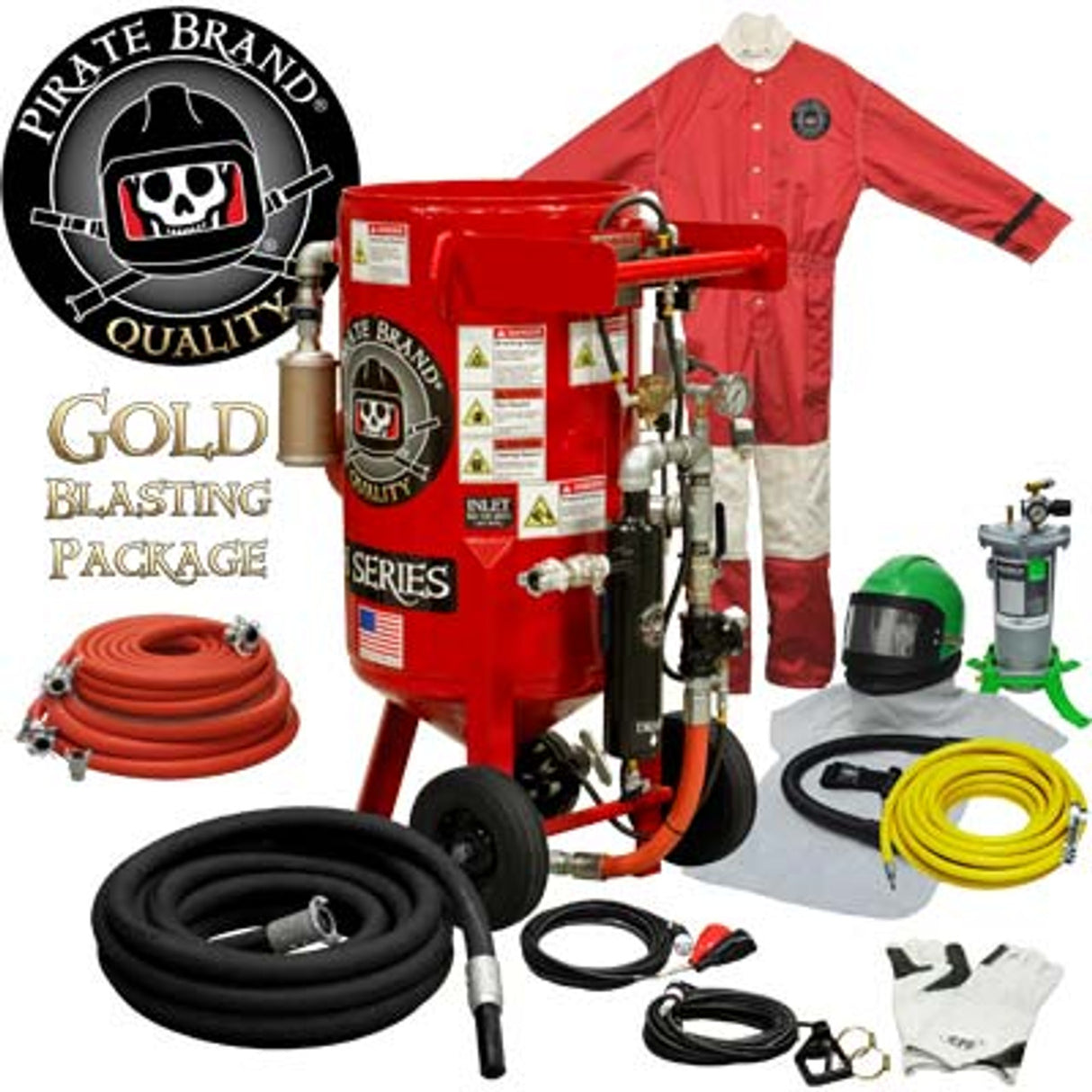 Pirate Brand, E-Series, 3.5 cu ft., GOLD Blasting Package - Blast Pot, Portable, Pressure HOLD System, 12VDC Electric Controls