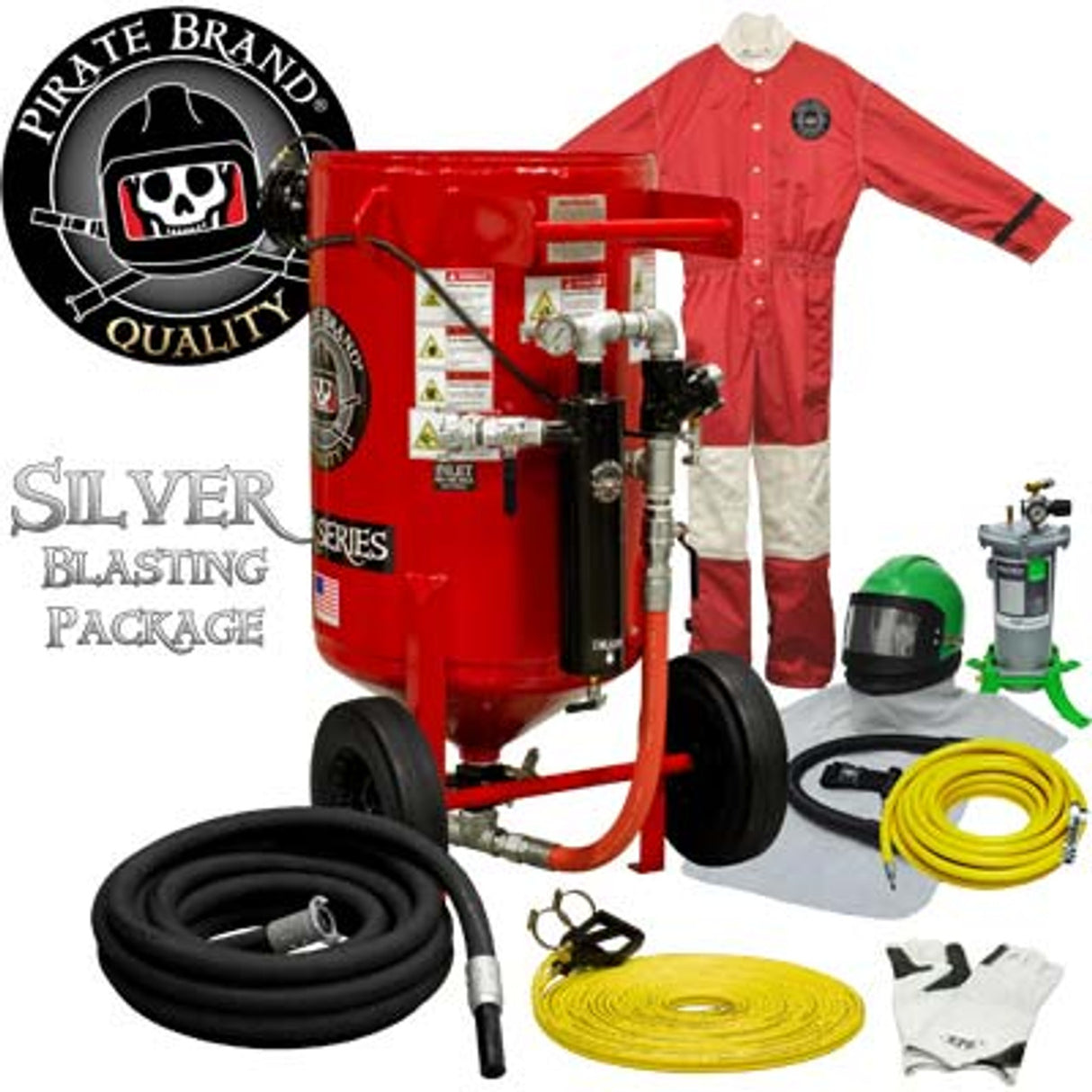 Pirate Brand, E-Series, 6.5 cu ft., SILVER Blasting Package - Blast Pot, Portable, Pressure RELEASE System, Pneumatic Controls