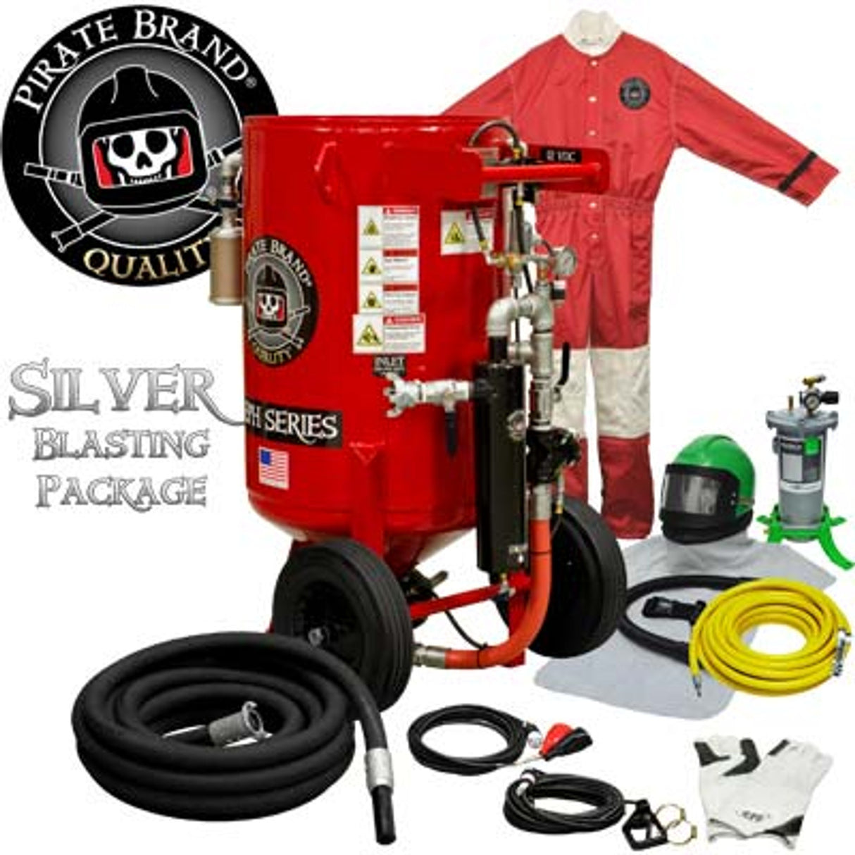 Pirate Brand, E-Series, 6.5 cu ft., SILVER Blasting Package - Blast Pot, Portable, Pressure HOLD System, 12VDC Electric Controls