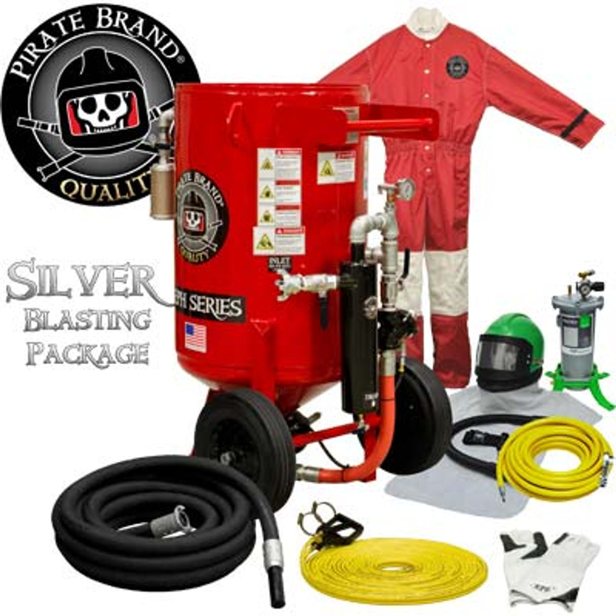 Pirate Brand, E-Series, 6.5 cu ft., SILVER Blasting Package - Blast Pot, Portable, Pressure HOLD System, Pneumatic Controls