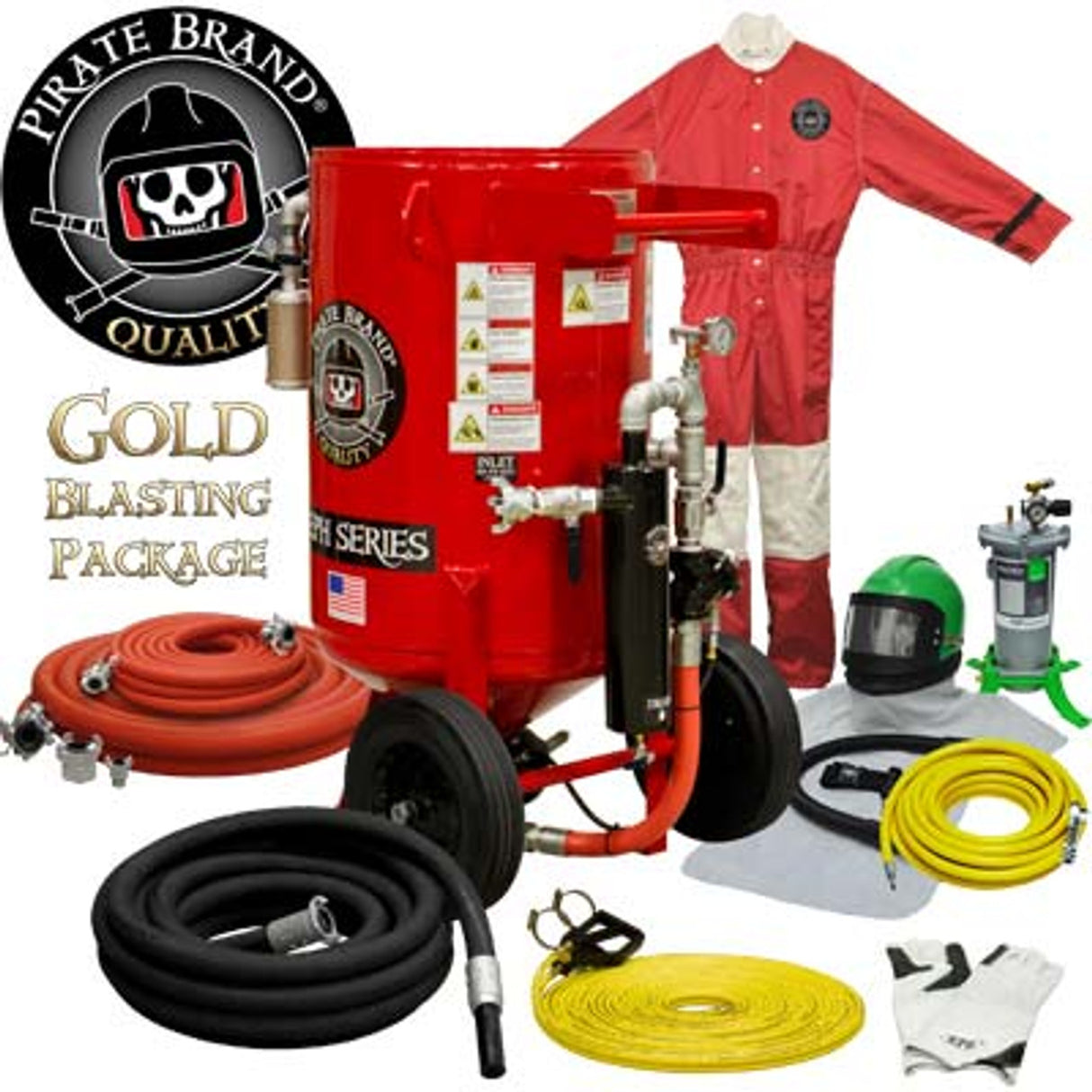 Pirate Brand, E-Series, 6.5 cu ft., GOLD Blasting Package - Blast Pot, Portable, Pressure HOLD System, Pneumatic Controls