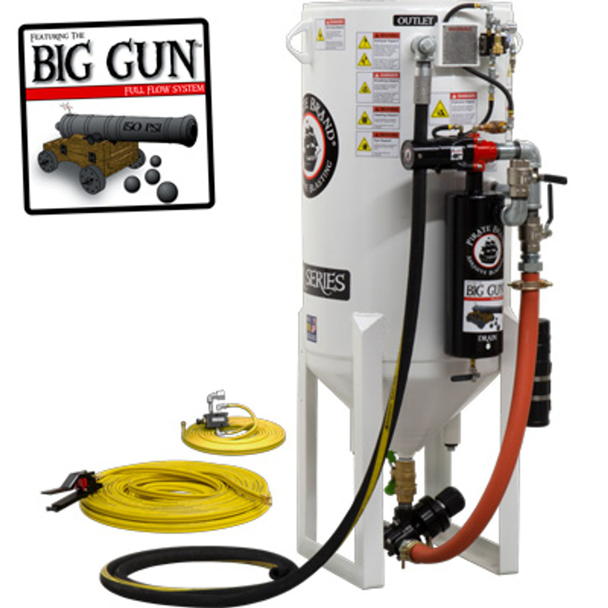 Pirate Brand, S-Series - 10 CU FT., SINGLE OUTLET W/ ABRASIVE CUT-OFF (Wall Mounted) - Blast Pot, STATIONARY, Pressure RELEASE System, Pneumatic Controls