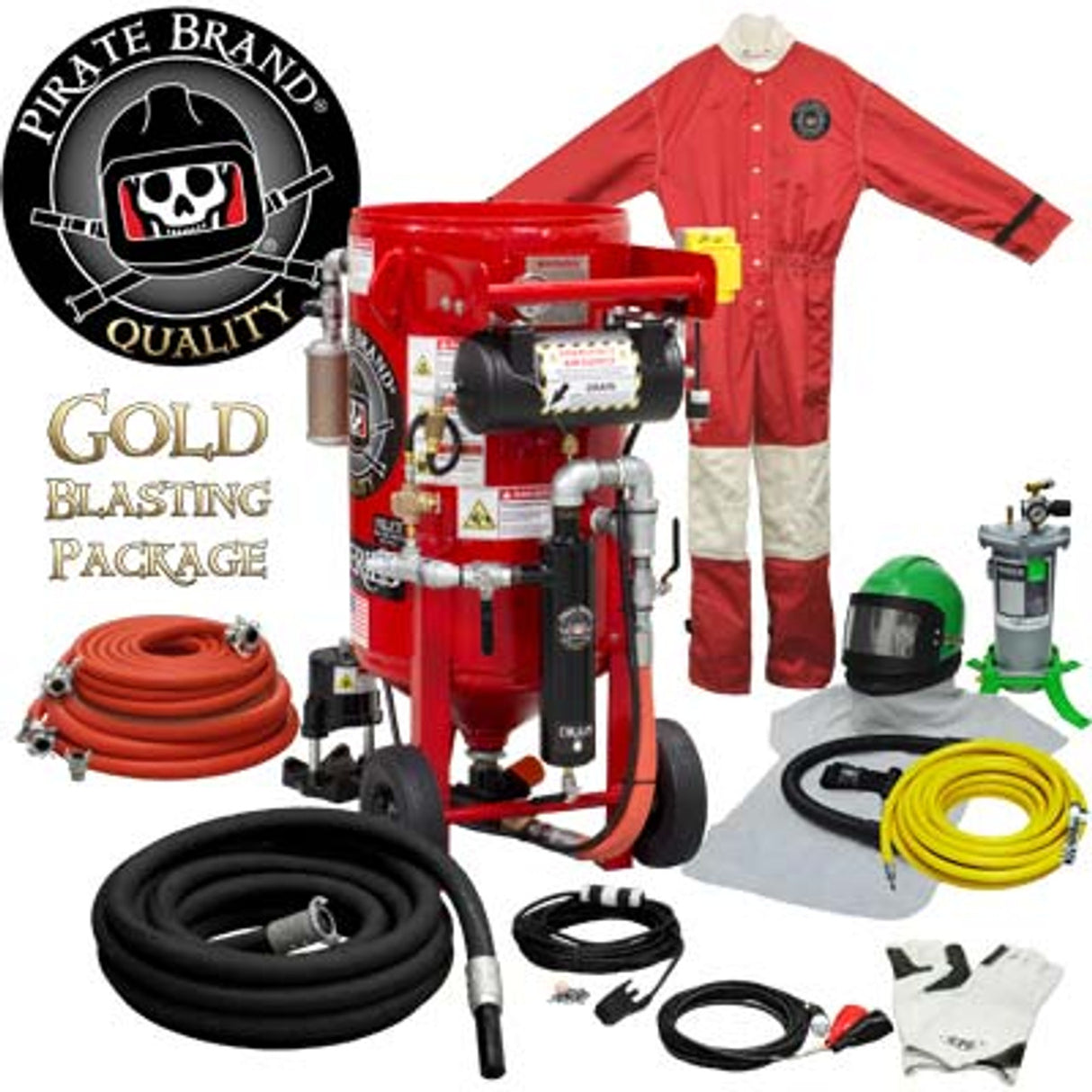 Pirate Brand, K-Series, 3.5 cu ft., GOLD Blasting Package - Blast Pot, Portable, Pressure HOLD System, 12VDC Electric Controls w/ MPV Metering Valve