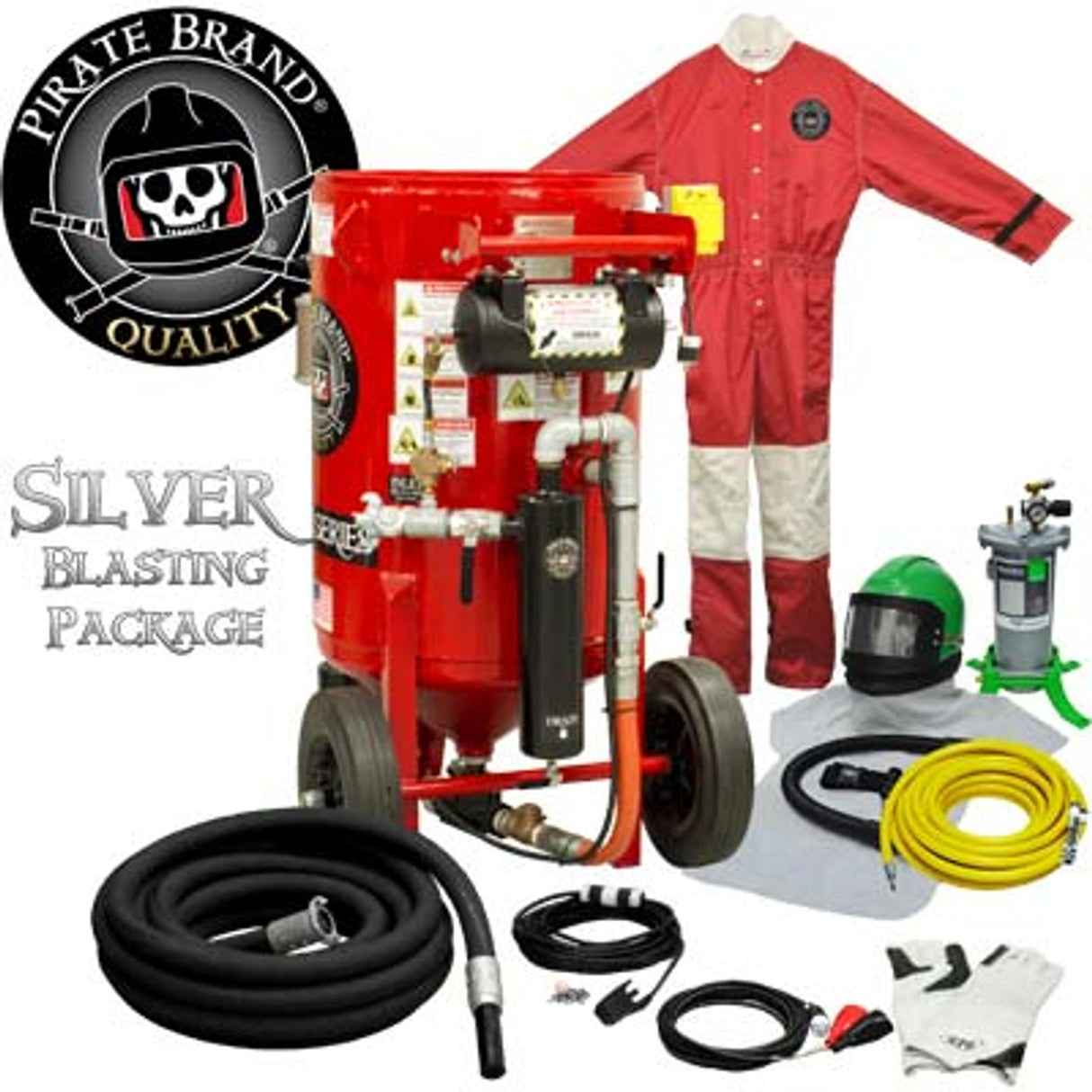 Pirate Brand, K-Series, 6.5 cu ft., SILVER Blasting Package - Blast Pot, Portable, Pressure HOLD System, 12VDC Electric Controls w/ #100 Metering Valve