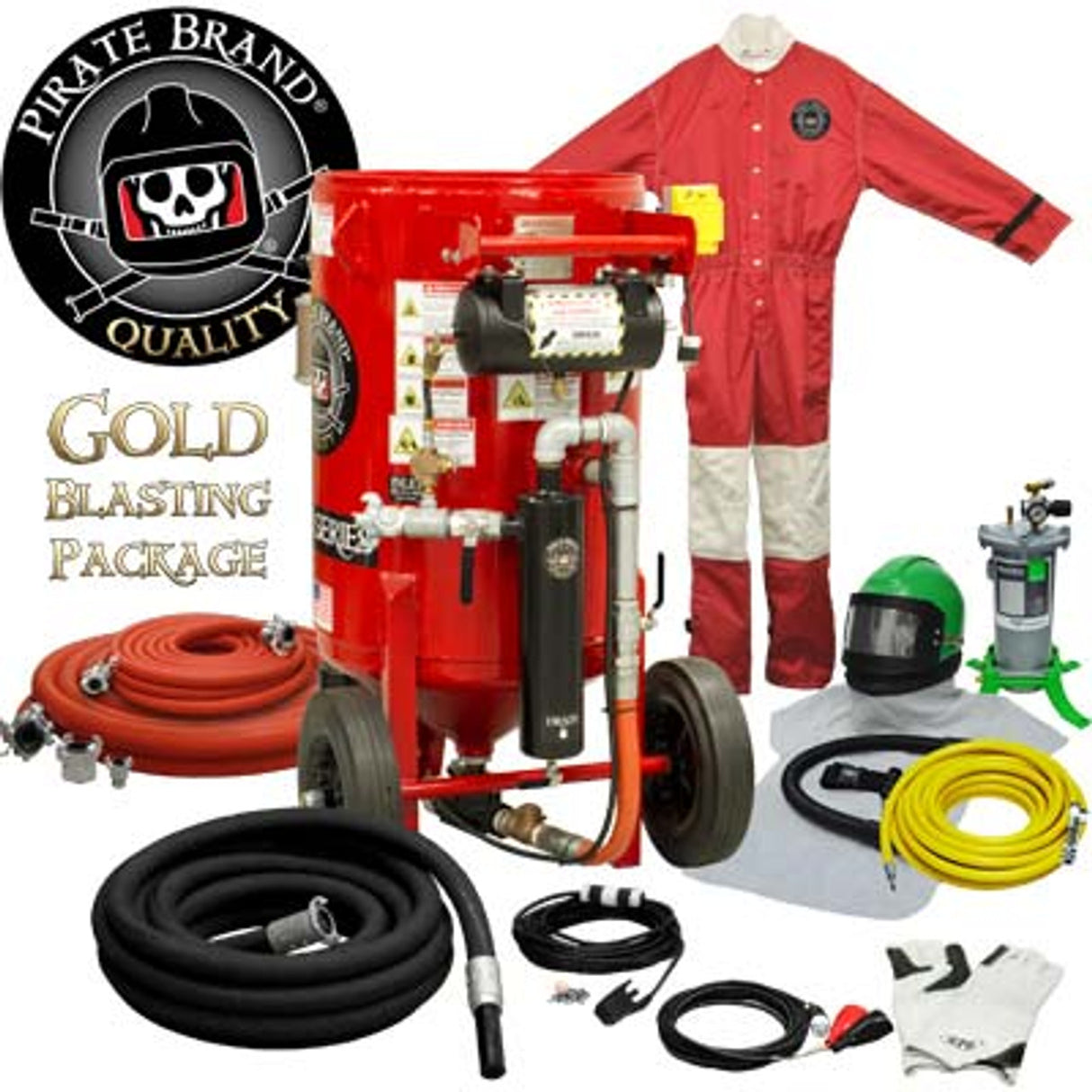 Pirate Brand, K-Series, 6.5 cu ft., GOLD Blasting Package - Blast Pot, Portable, Pressure HOLD System, 12VDC Electric Controls w/ #100 Metering Valve