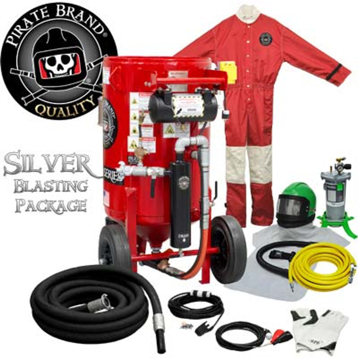 Pirate Brand, K-Series, 6.5 cu ft., SILVER Blasting Package - Blast Pot, Portable, Pressure HOLD System, 12VDC Electric Controls w/ MPV Metering Valve