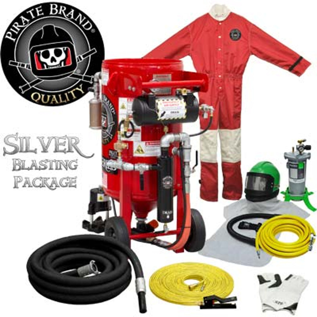 Pirate Brand, K-Series, 3.5 cu ft., SILVER Blasting Package - Blast Pot, Portable, Pressure HOLD System, Pneumatic Controls w/ MPV Metering Valve