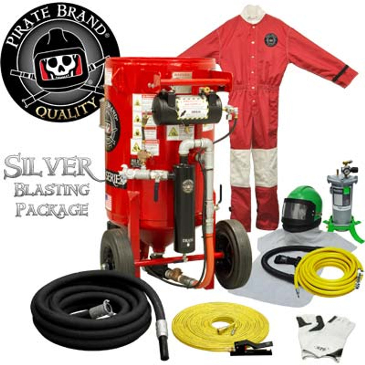 Pirate Brand, K-Series, 6.5 cu ft., SILVER Blasting Package - Blast Pot, Portable, Pressure HOLD System, Pneumatic Controls w/ #100 Metering Valve