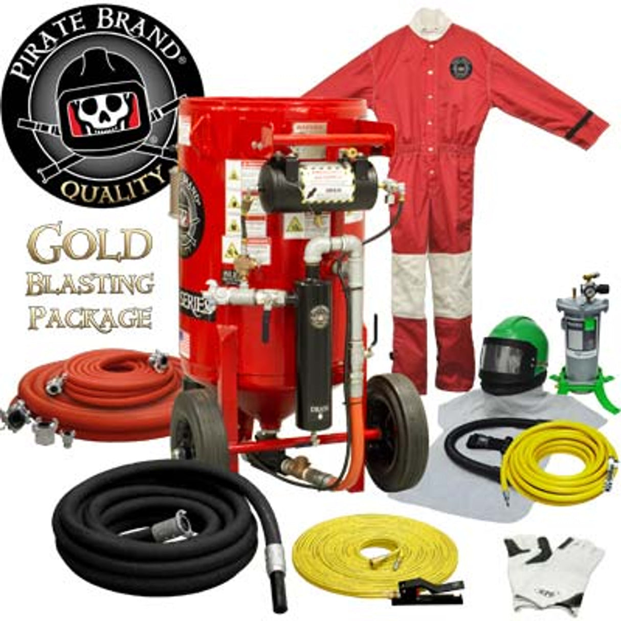 Pirate Brand, K-Series, 6.5 cu ft., GOLD Blasting Package - Blast Pot, Portable, Pressure HOLD System, Pneumatic Controls w/ #100 Metering Valve
