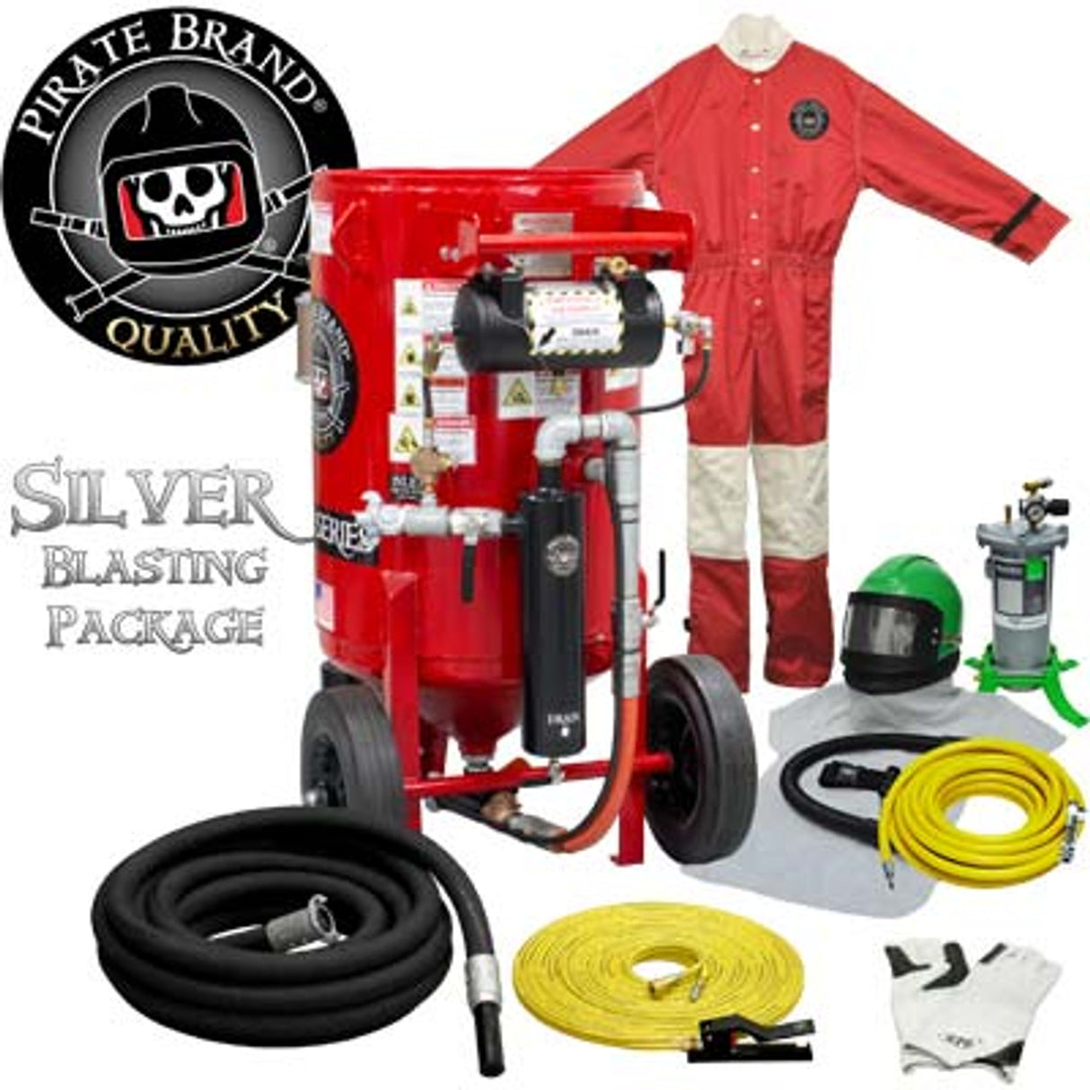 Pirate Brand, K-Series, 6.5 cu ft., SILVER Blasting Package - Blast Pot, Portable, Pressure HOLD System, Pneumatic Controls w/ MPV Metering Valve