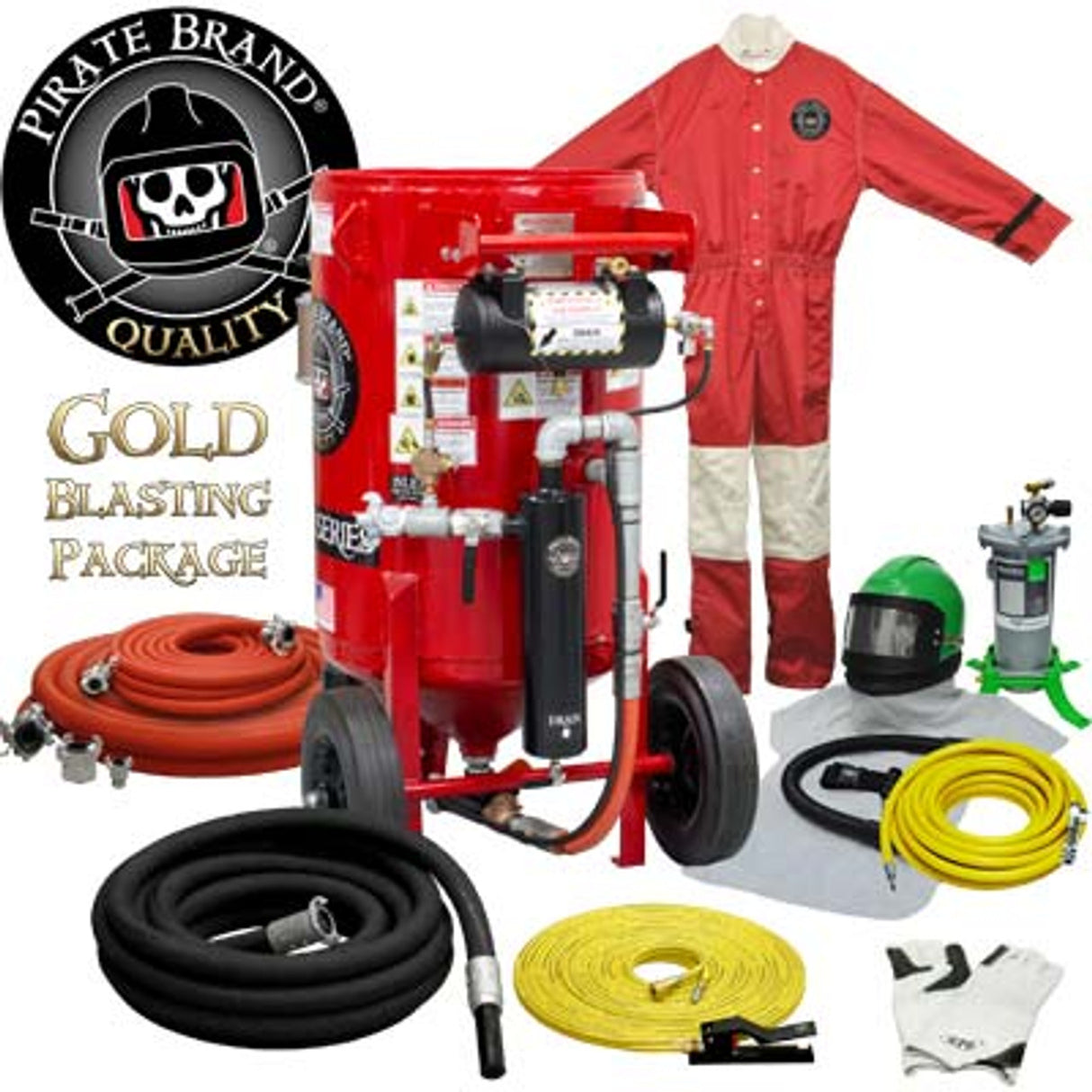 Pirate Brand, K-Series, 6.5 cu ft., GOLD Blasting Package - Blast Pot, Portable, Pressure HOLD System, Pneumatic Controls w/ MPV Metering Valve