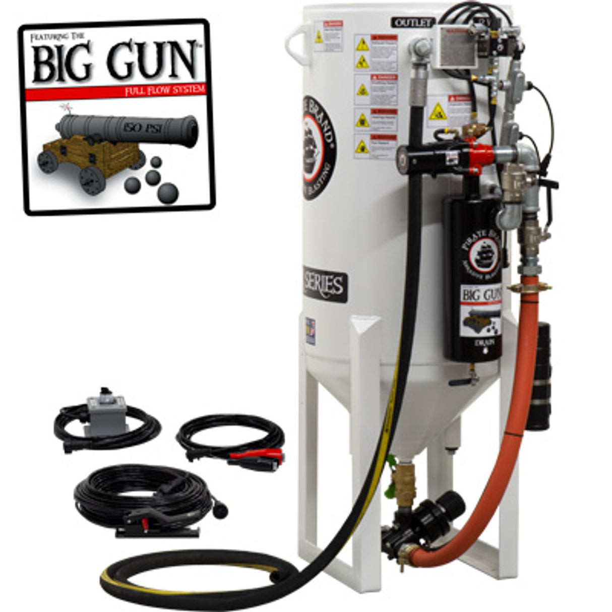 Pirate Brand, S-Series - 10 CU FT., SINGLE OUTLET W/ ABRASIVE CUT-OFF (Wall Mounted) - Blast Pot, STATIONARY, Pressure RELEASE System, 12VDC Electric Controls