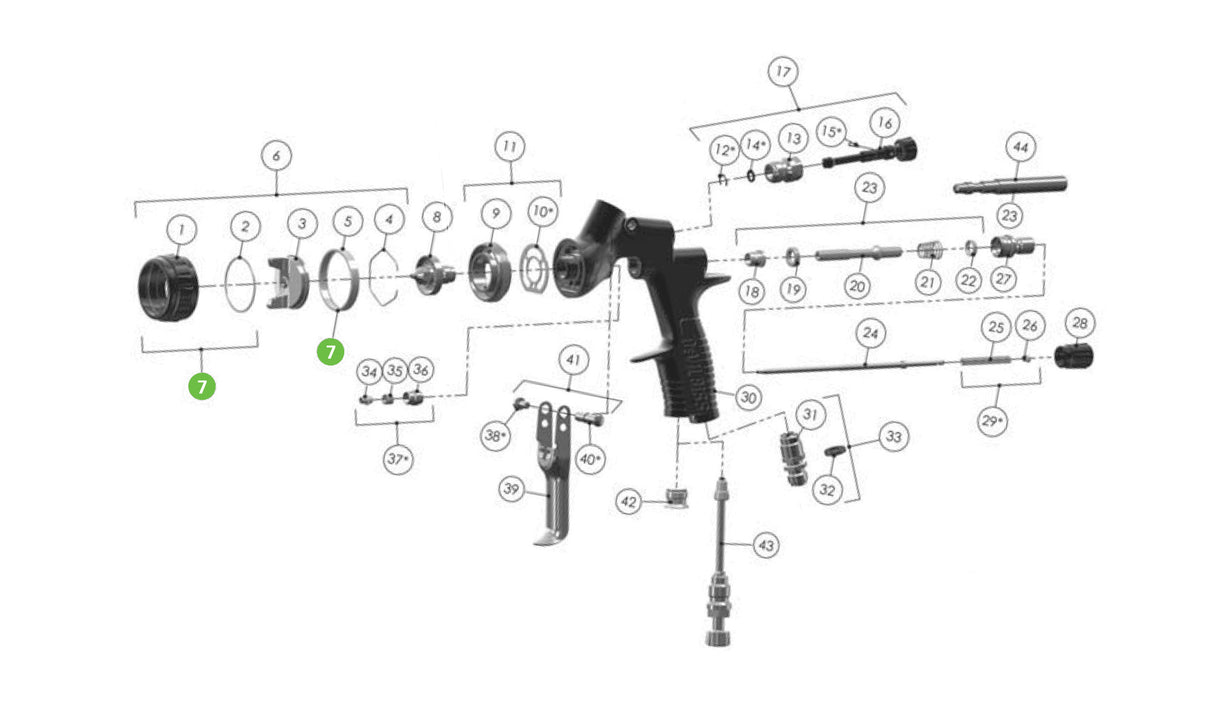 DeVilbiss TEKNA ProLite, Air Cap Retaining Ring & Seals 702725