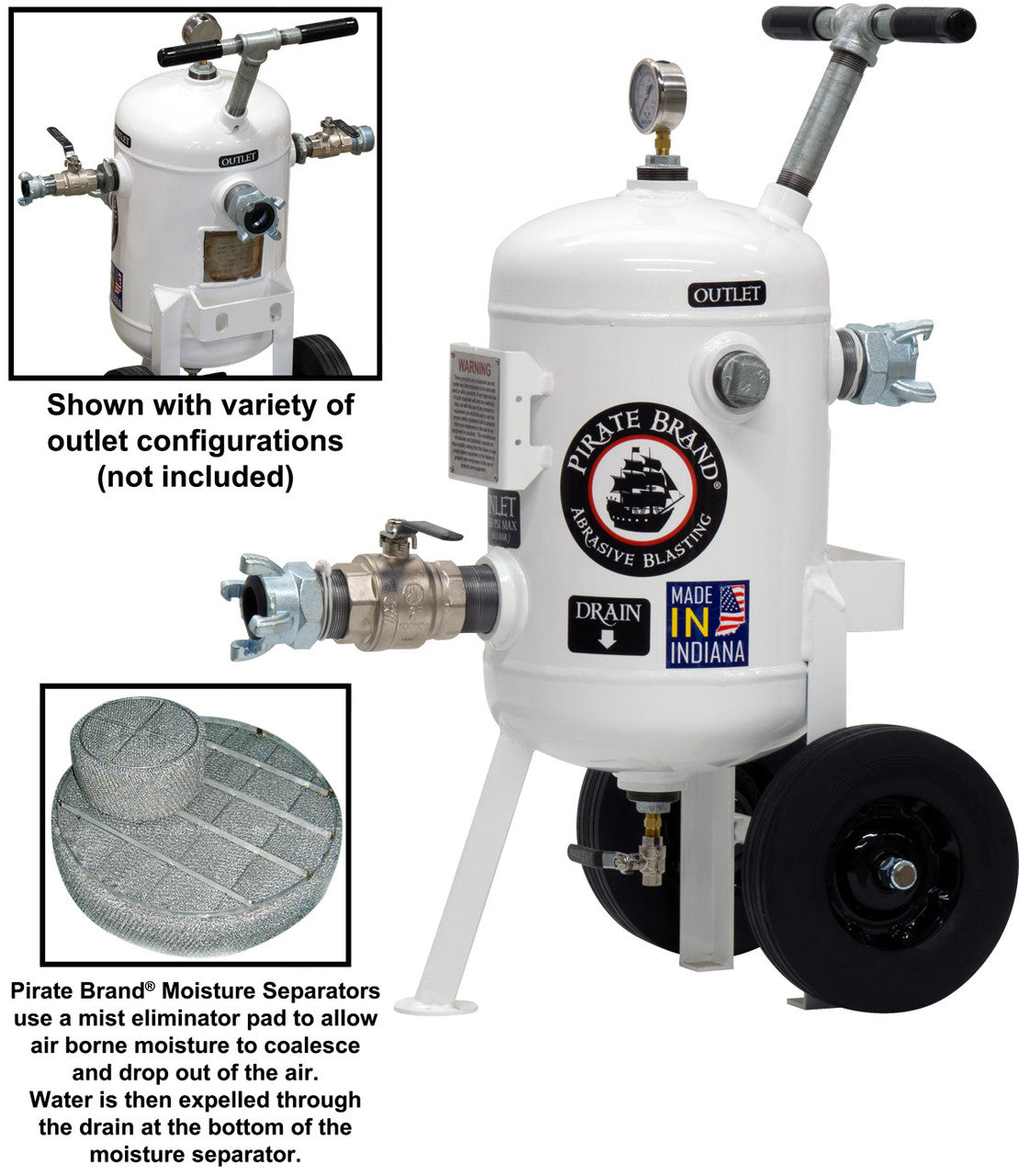Pirate Brand - Schmidt Mfg Style, Moisture Separator 800 CFM, Portable 150 PSI (10.3 BAR), (1) 4 Lug w/Ball Valve Inlet x (1) 4 Lug Outlet