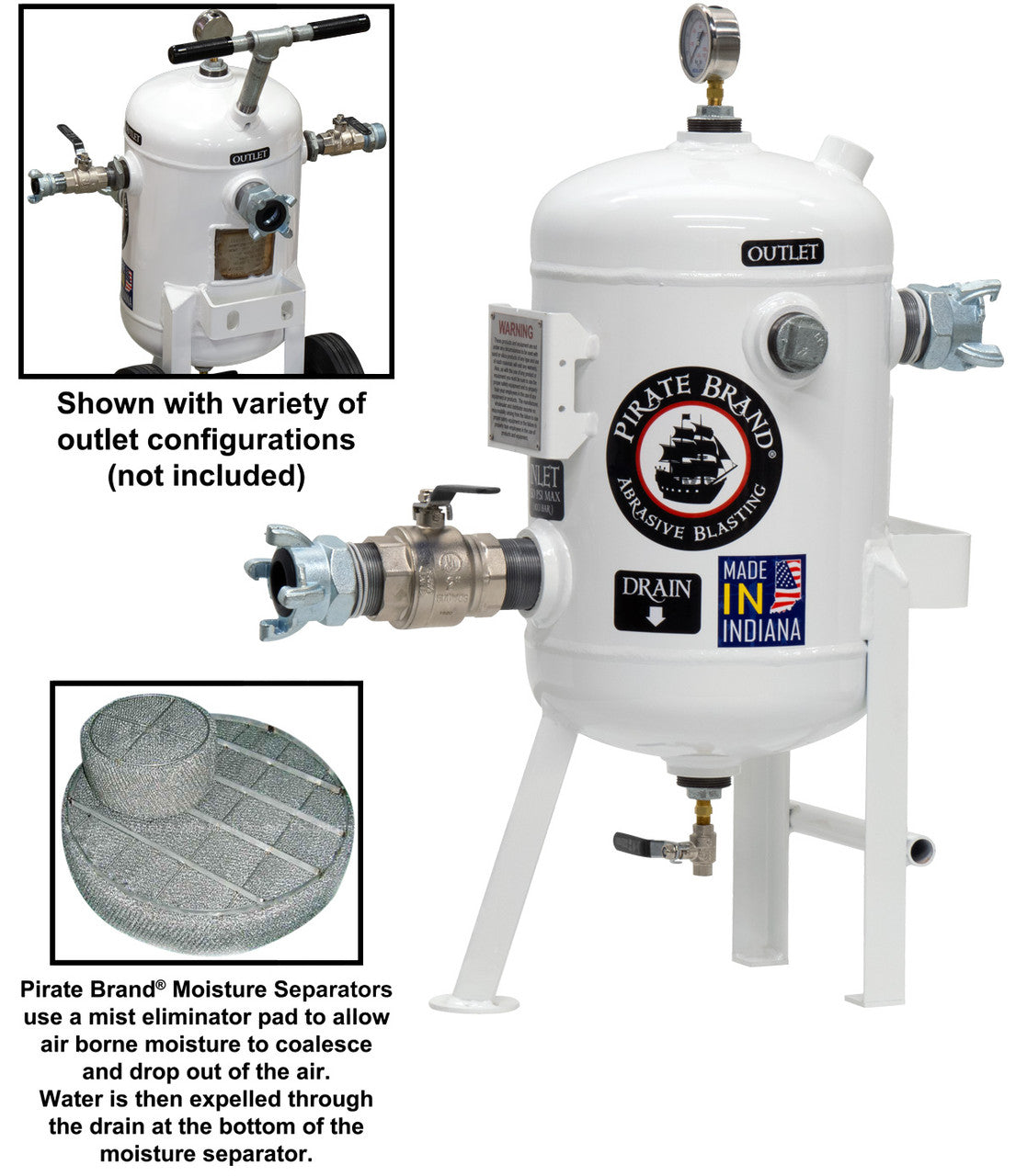 Pirate Brand - Schmidt Mfg Style, Moisture Separator 800 CFM, Stationary 150 PSI (10.3 BAR), (1) 4 Lug w/Ball Valve Inlet x (1) 4 Lug Outlet