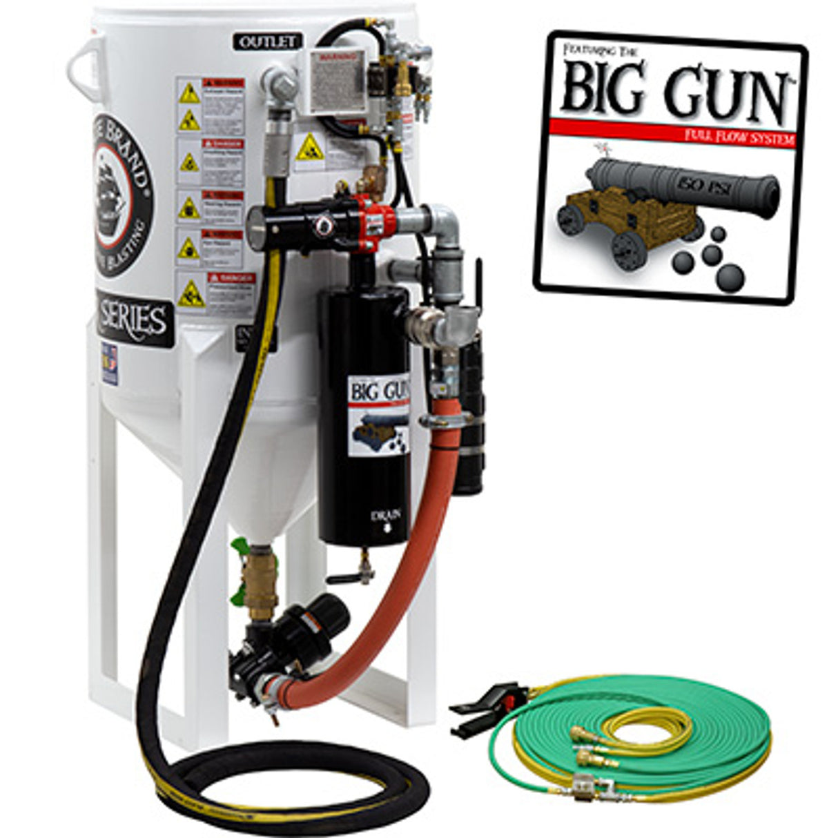 Pirate Brand, S-Series - 6.5 CU FT., SINGLE OUTLET W/ ABRASIVE CUT-OFF (Hose Mounted) - Blast Pot, STATIONARY, Pressure RELEASE System, Pneumatic Controls