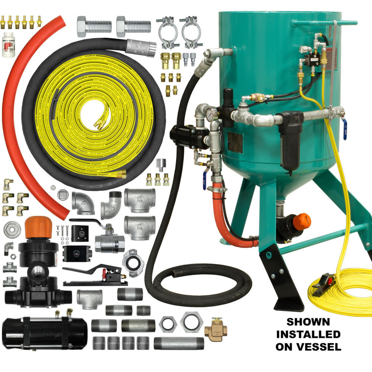 Pirate Brand - Schmidt Mfg Style, ZERO/CLEMCO Style Blast Room Pot Conversion Kit, Combination/APV Valve w/Urethane Sleeve, Pneumatic 1-1/4" (Pressure Release)