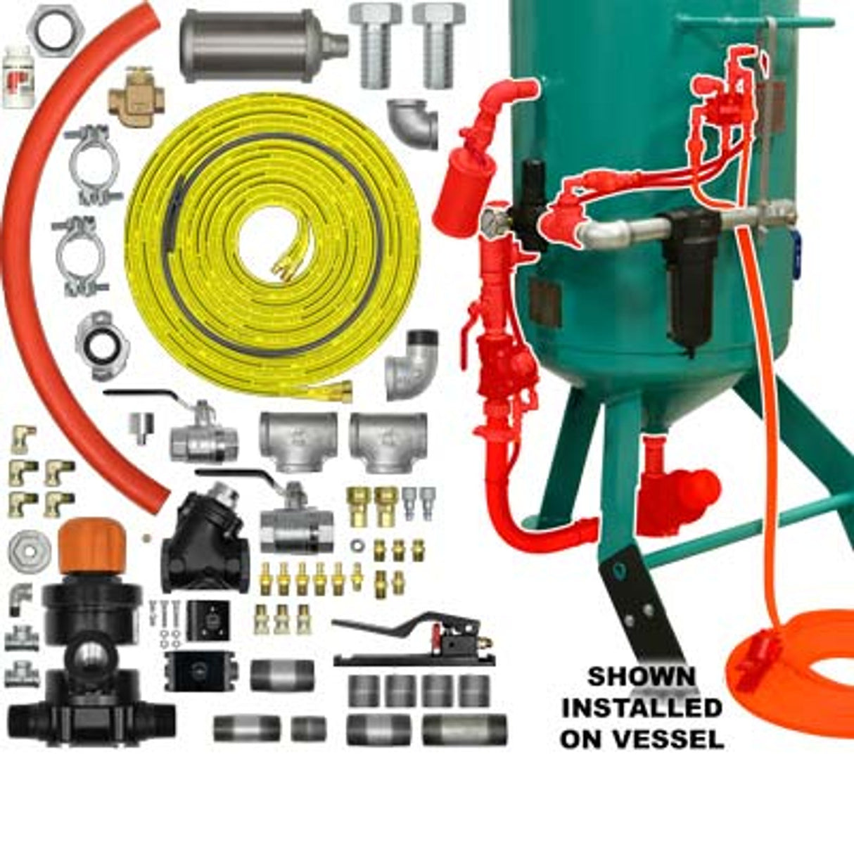 Pirate Brand - Schmidt Mfg Style, ZERO/CLEMCO Style Blast Room Pot Conversion Kit, AAV/APV Valve w/Urethane Sleeve, Pneumatic 1-1/4" (Pressure Hold)