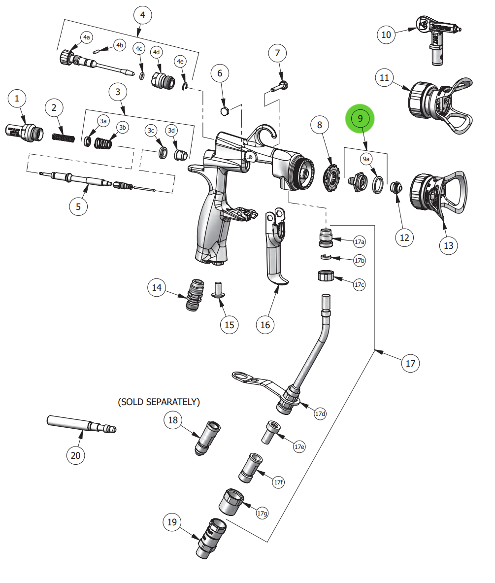 Kit de boquilla de fluido con punta giratoria y junta