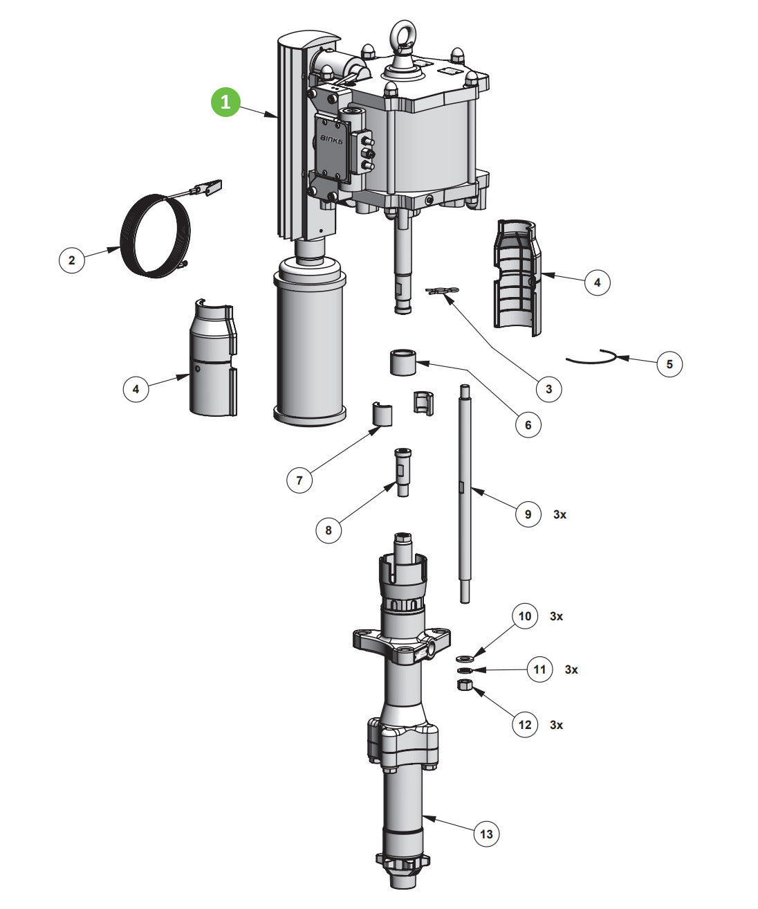 Binks AX260L Air Motor Assembly (QD, 8 BAR)