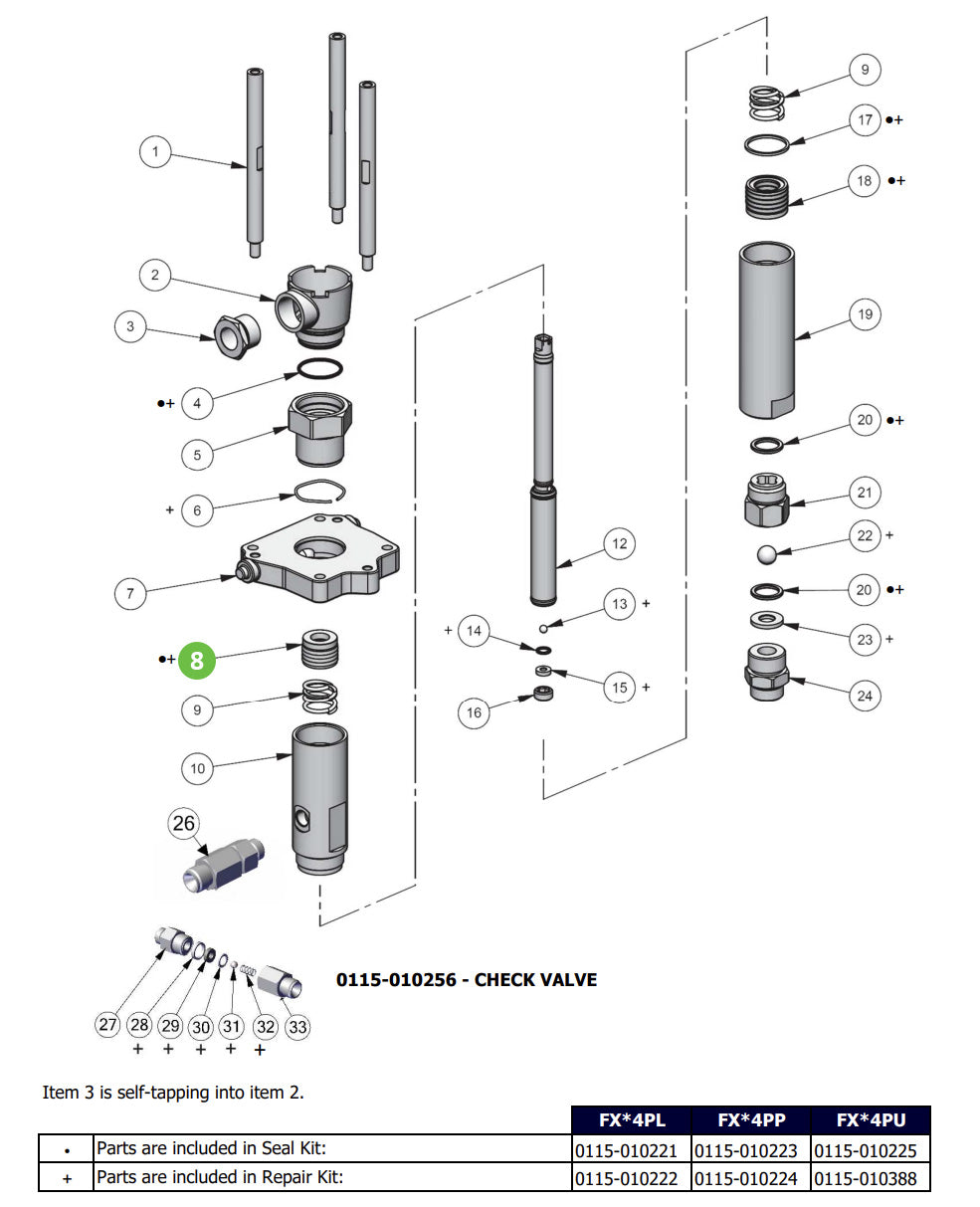 Binks FX4 Fluid Section Upper Packing Set (PTFE Options)