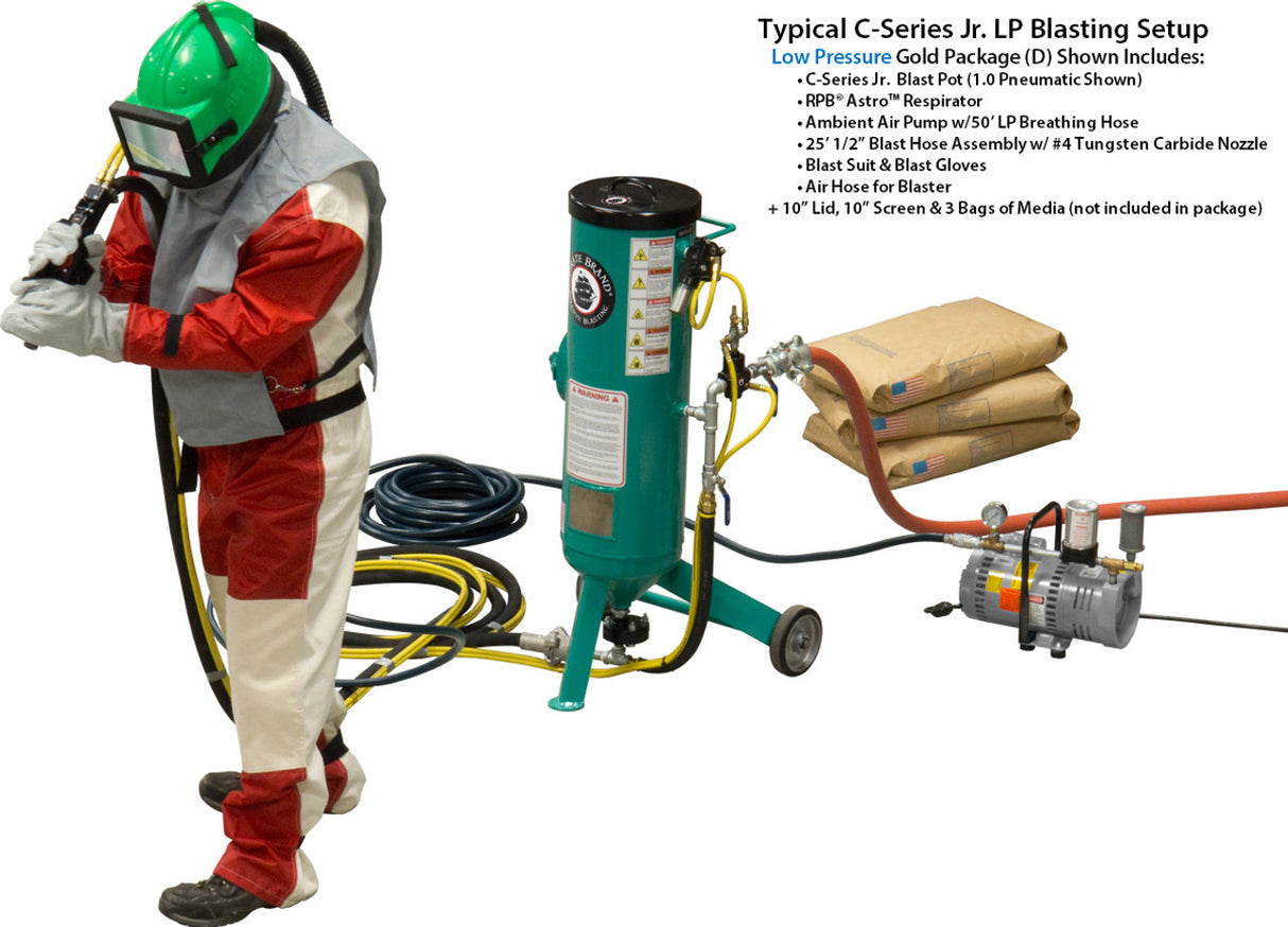 Pirate Brand, C-Series Jr., 1 cu ft., GOLD LOW PRESSURE Blasting Package - Blast Pot, Portable, Pressure RELEASE System, Pneumatic Controls