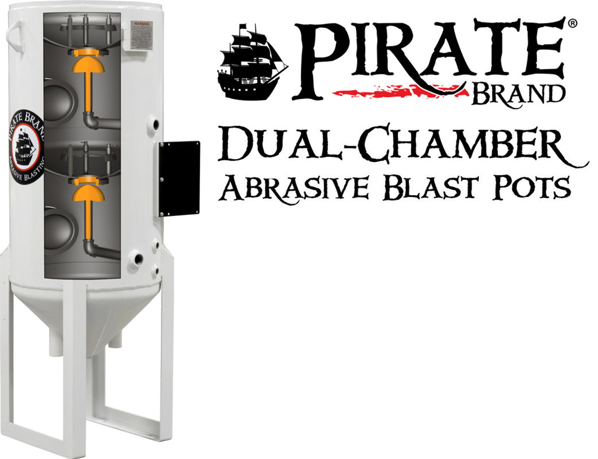 Pirate Brand, S-Series, DUAL-CHAMBER Series - 8 CU FT., SINGLE OUTLET W/ ABRASIVE CUT-OFF (Wall Mounted) - Blast Pot, STATIONARY, 12VDC Electric Controls