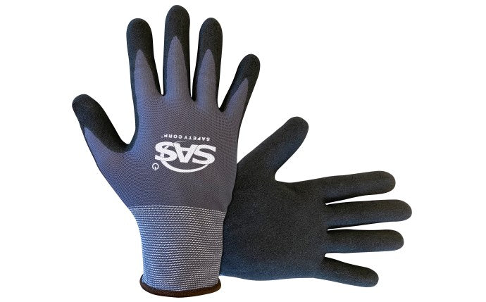 SAS Safety Corp. Single Dip Sandy Nitrile Coated Palm Gloves