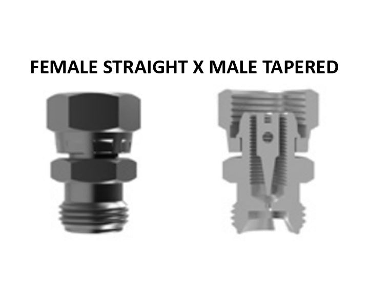 Hosco Spray Gun Connectors, Restrictors, Internally Adjustable, Female Straight x Male Tapered, RIL