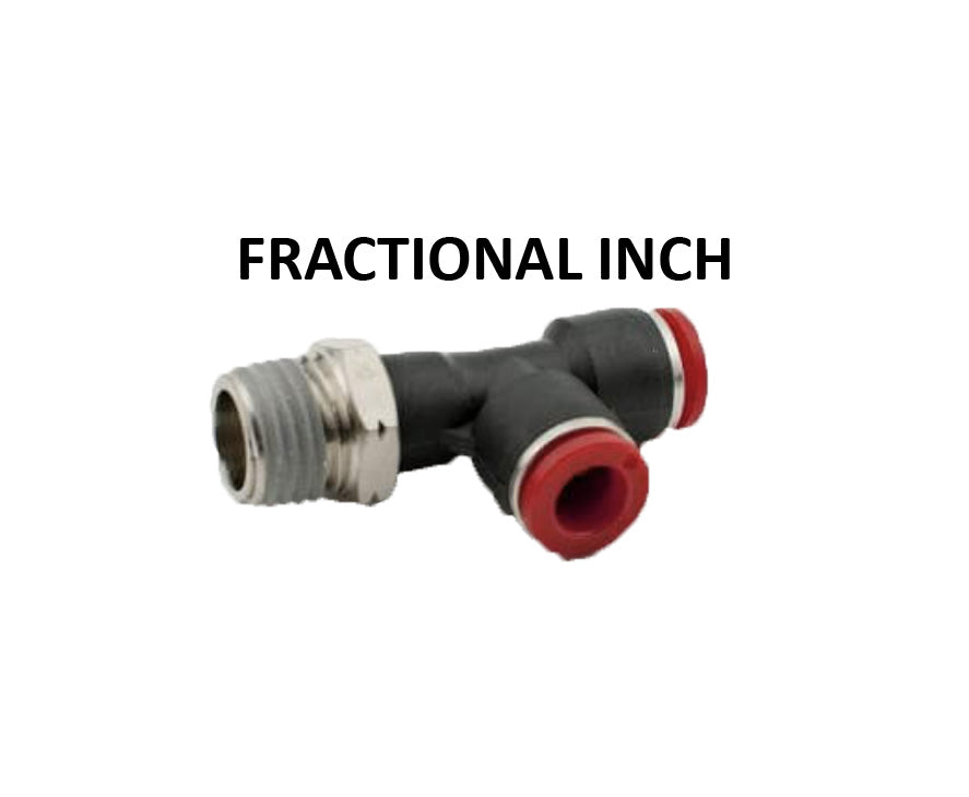 Hosco Push to Connect Fittings, Fractional Inch, Male Run Tee (Various Size Options)