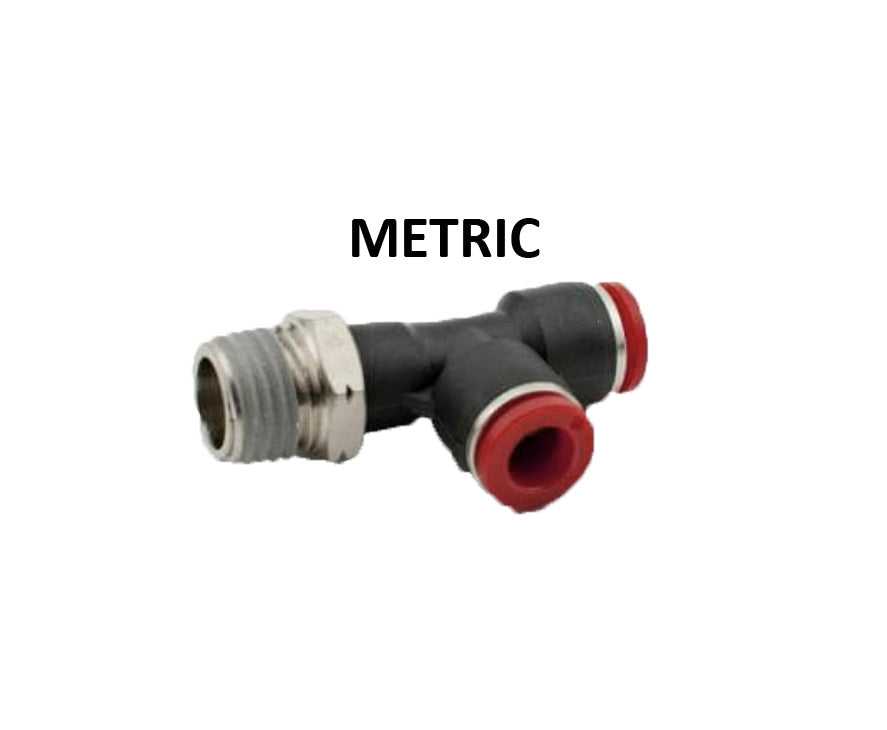 Hosco Push to Connect Fittings, Metric, Male Run Tee (Various Size Options)