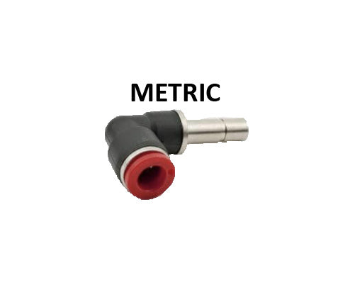 Hosco Push to Connect Fittings, Metric, Plug In Elbow (Various Size Options)