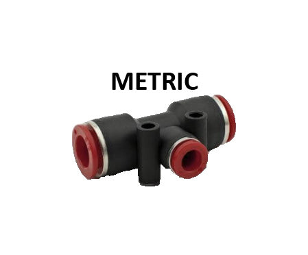 Hosco Push to Connect Fittings, Metric, Reducer Tee (Various Size Options)