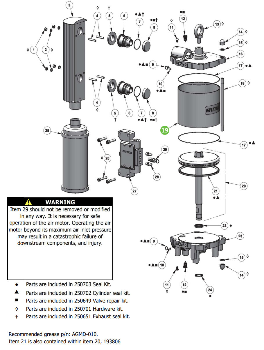 Binks 194074 AX200L Cylinder Assembly