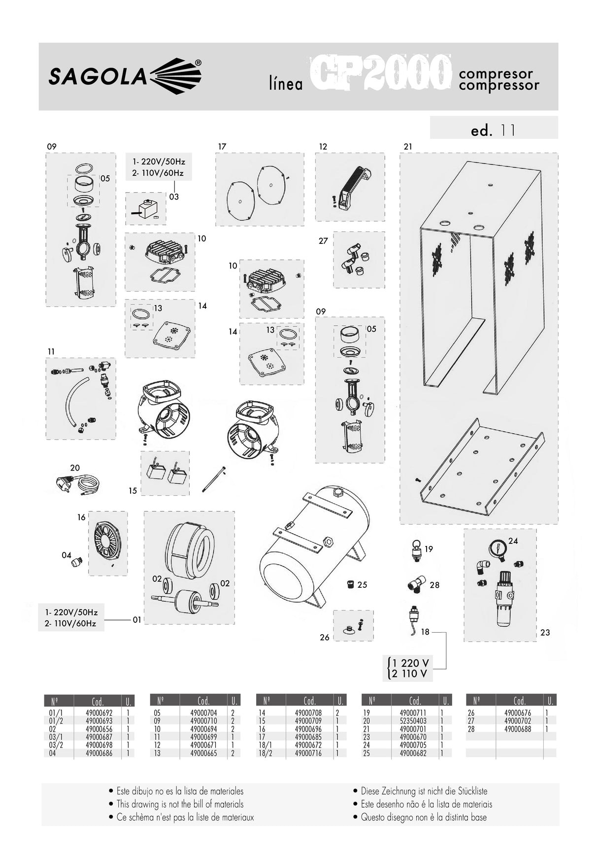 Sagola CP 2000 - Stator, Rotor & Bearings Kit; 220V/50Hz - Total Finishing Supplies