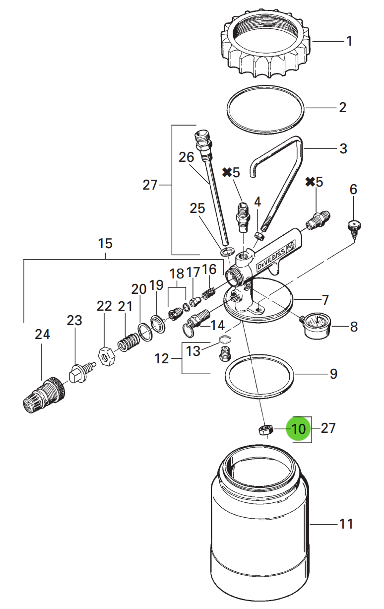 DeVilbiss MBD-11-K5 Locknut (Kit of 5)