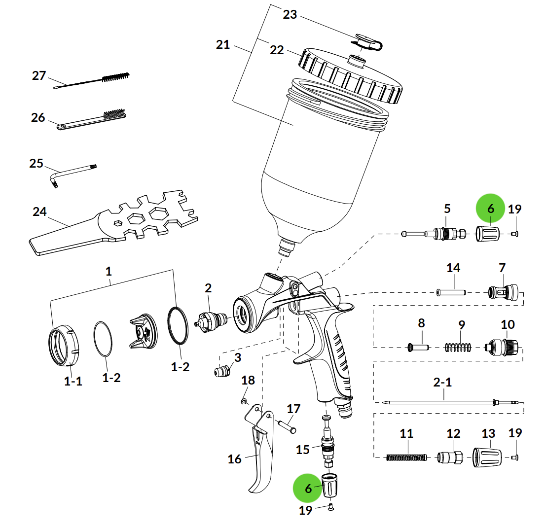Anest Iwata 93008820 Pattern Adjusting Knob LS (Green) Kit of 1 Knob