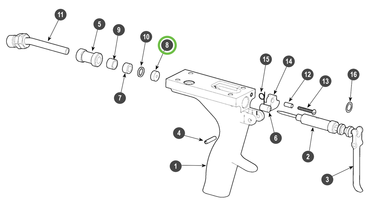 Asiento de aguja para pistola de proceso Ransburg n.° 2
