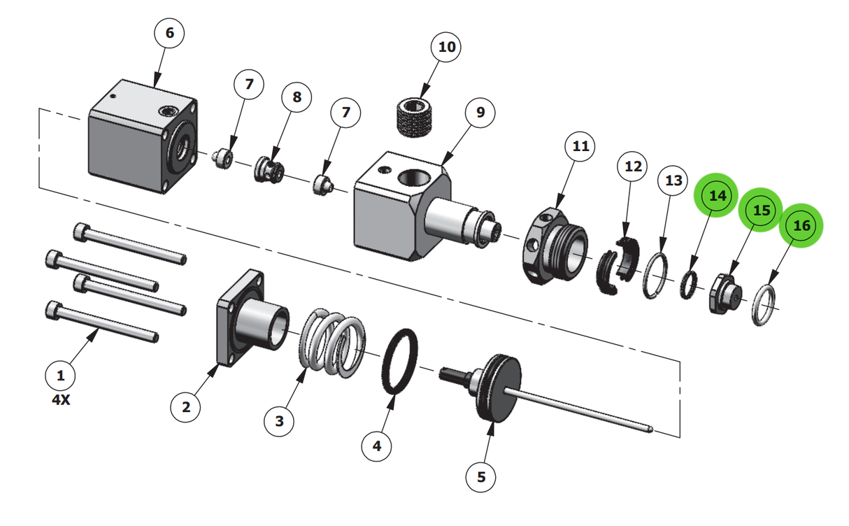 Kit de sellos para asiento de válvula CC de 240 a 2049 HP