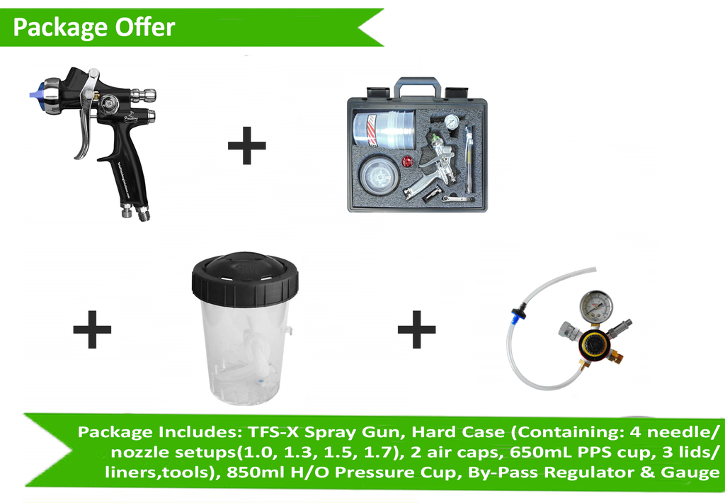 Special Offer - Tfs-X Black Premium Gravity Feed Spray Gun Pack W/ H/o Pressurized Cups & Regulator