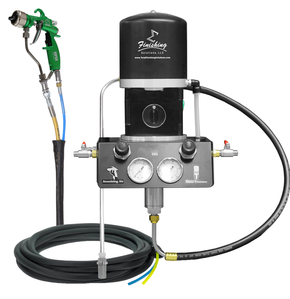 TFS Label Air-Assist-Airless (AAA) 14:1 Peak™ Pump - Wall Model Set-Up (V Packing) with VIPER® AAA Spray Gun