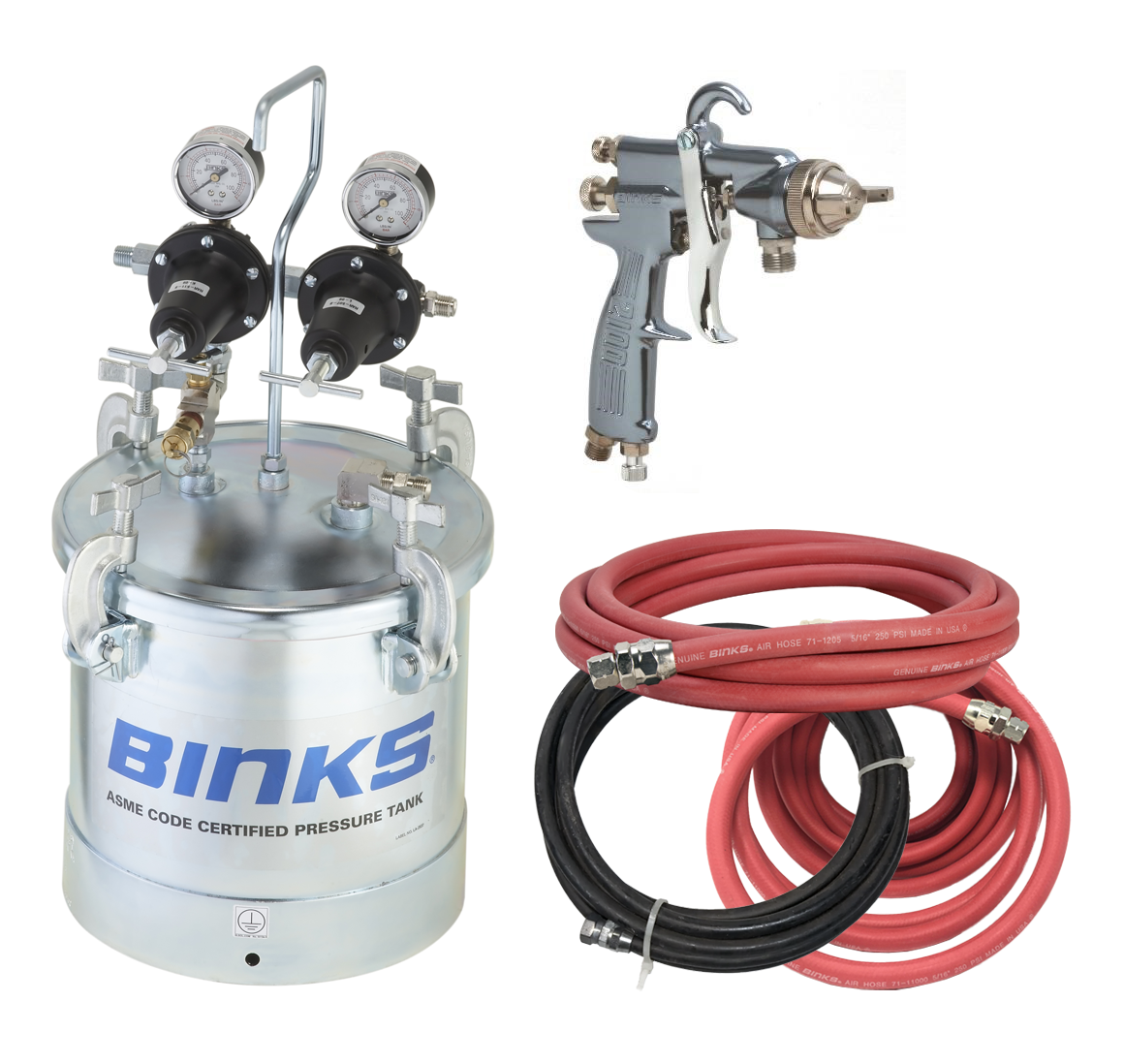Kit completo de pulverizadores para embarcaciones Binks; pistola 2100, tanque de presión de 2 galones con mangueras 