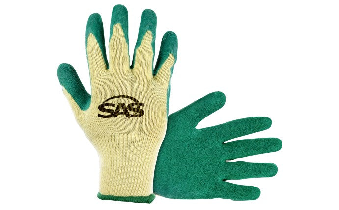 SAS Safety Corp. Cotton/Poly Knit, Green Latex Coated Palm Gloves