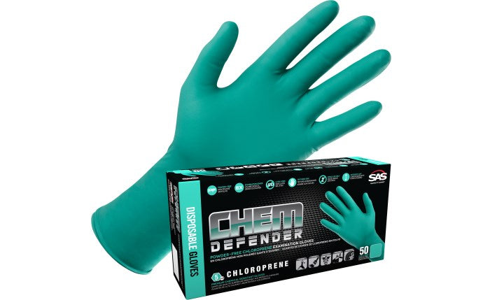 SAS Safety Corp. Chem Defender® Powder-Free Exam Grade Chloroprene Disposable Gloves - 5 Mil
