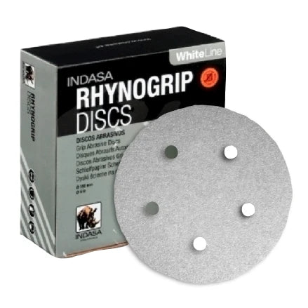 INDASA 5" Rhynogrip WhiteLine 5-Hole Vacuum Sanding Discs, 54 Series